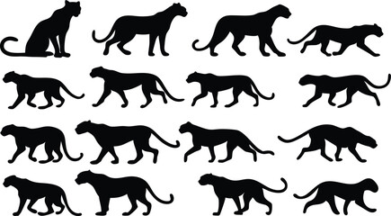 Leopard silhouette vector art set in different styles, using black color illustration design