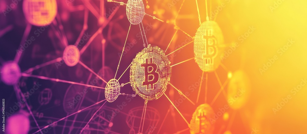 Poster abstract bitcoin network connection.