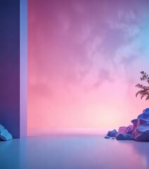 Gradient of soft pink and blue hues merging into a colorful light background, colorful light, blue hue, dreamy landscape