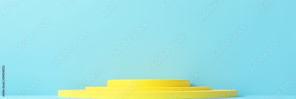 Poster a minimalist composition includes a yellow podium on a clear blue sky background, ideal for various 