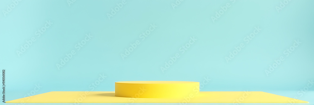 Poster A minimalist composition includes a yellow podium on a clear blue sky background, ideal for various design project applications._00002_