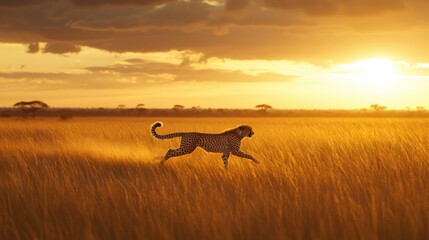 Cheetah at Sunset in the African Savanna