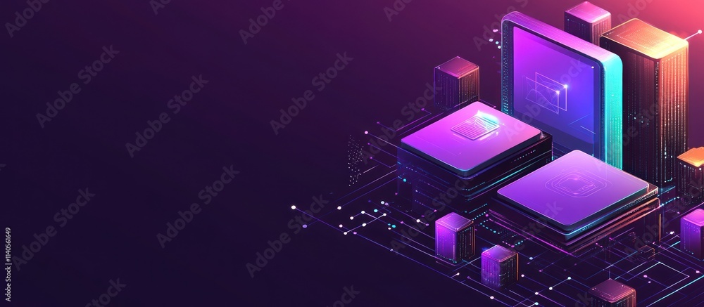 Aufkleber abstract isometric illustration of digital technology and data processing.