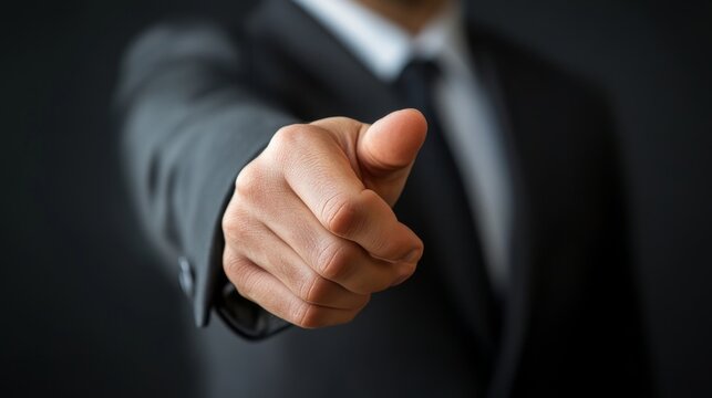 Man in a suit pointing directly at the viewer