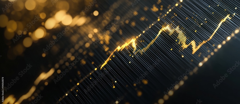 Aufkleber abstract gold line chart on dark background with bokeh lights.