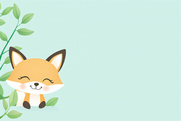 A cute cartoon fox with bright eyes and a soft smile, placed against a pastel green background, evoking warmth and charm.