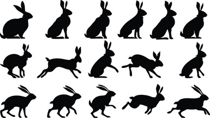 Rabbit silhouette vector art set in different styles, using black color illustration design © MdMujahidFakir