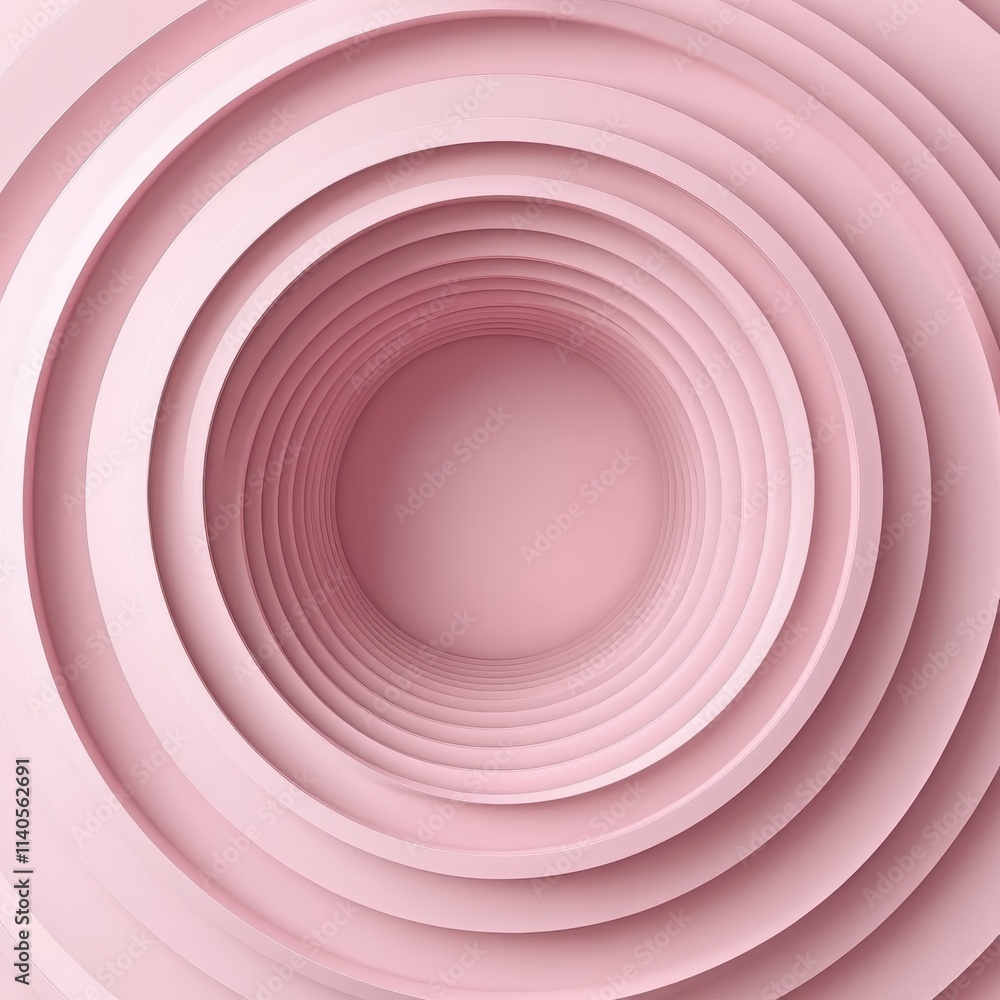 Poster abstract circular layers in soft pink hues create a hypnotic visual effect, adding depth and dimensi