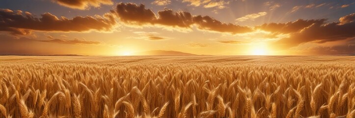 Obraz premium A golden wheat field under a vast and luminous sky , soft focus, luminous moonlight