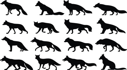 Fox silhouette vector art set in different styles, using black color illustration design
