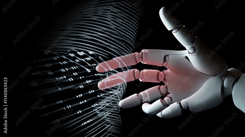 Aufkleber robotic hand interacting with digital data stream