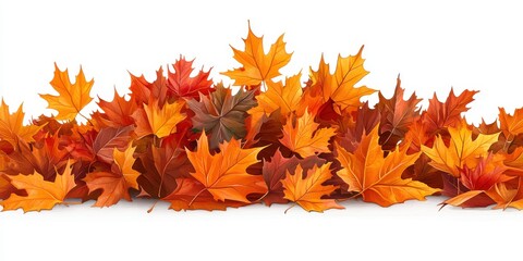 Fototapeta premium A vibrant collection of orange and brown autumn leaves arranged artistically on a white background.
