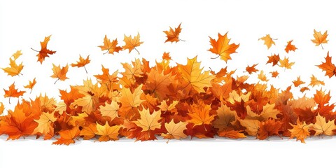 A colorful collection of orange and yellow autumn leaves swirling in the air, capturing the essence of fall.