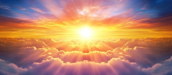 Fototapeta premium Vibrant sunrise over fluffy clouds.