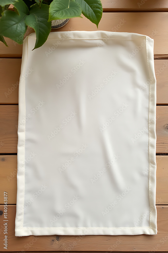 Poster a fabric placemat is placed on a wood table top, creating a clean and simple decorative background._