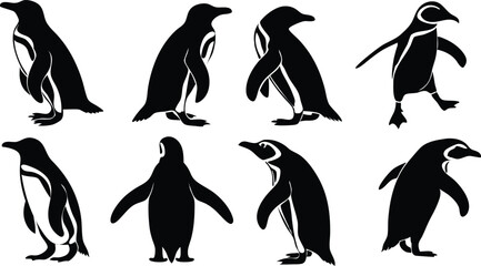 Naklejka premium Penguin silhouette vector art set in different styles, using black color illustration design