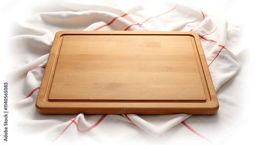 Aufkleber A chopping board placed on a tablecloth, isolated with a clipping path for use as a design key visual and background._00003_