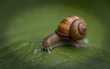 Macro Shot of a Snail on a Leaf