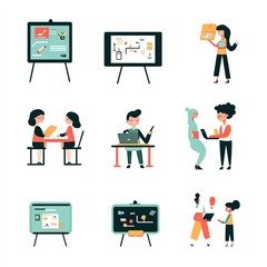 Group of people are shown in various positions