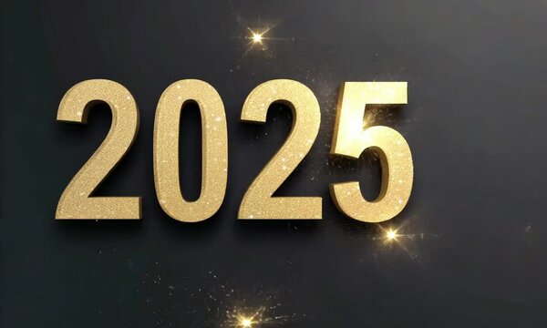 Le nombre "2025" se couvrant de paillettes dor&eacute;es et argent&eacute;es sur fond sombre avec effets lumineux, ambiance festive et &eacute;l&eacute;gante pour c&eacute;l&eacute;brer la nouvelle ann&eacute;e.