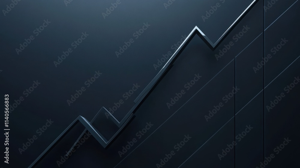 Poster ascending dark grey 3d graph showing growth and progress on a dark background.