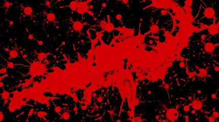 Red Grunge Background with Splattered Ink Drops and Dark Abstract Artistic Texture .
