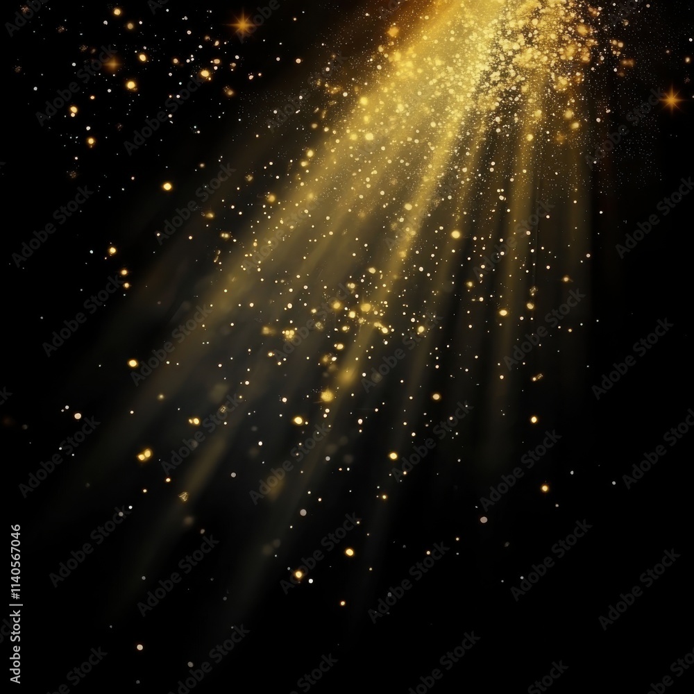 Poster a dazzling display of golden particles cascading from above, creating a magical atmosphere against a