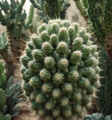 Obraz premium Prickly cactus plant with a unique, twisted shape and large, green and white spines, landscape, cactus