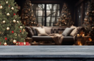 Christmas Tree With bright Ornaments with Bokeh Lights