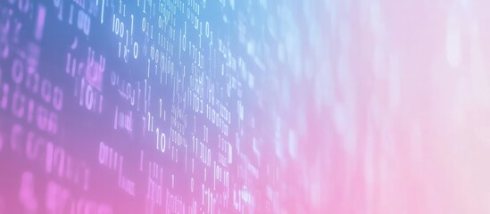 Abstract blurred data stream, digital code, pink and blue gradient background.