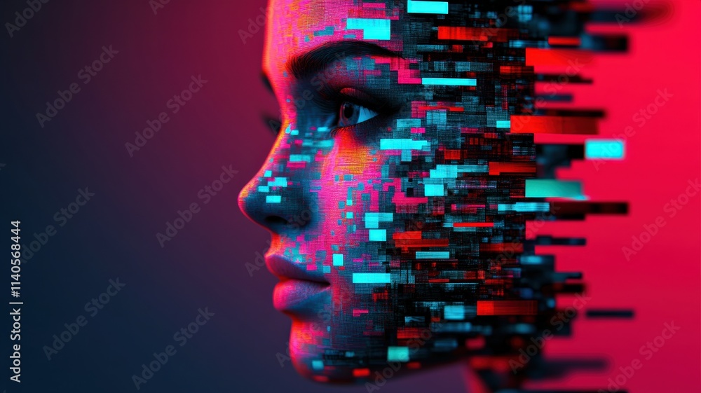 Poster professional change training concept. a futuristic digital portrait blending human features with abs
