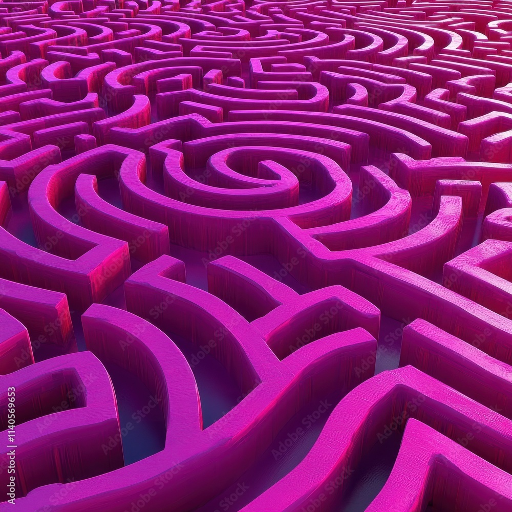 Poster a vibrant pink labyrinth with intricate twists and turns, creating a visually stunning abstract patt
