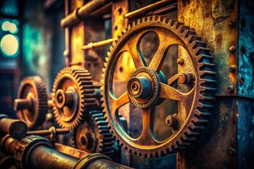 Fototapeta premium Minimalist Vintage Machine Photography: Steampunk Aesthetic, Retro Tech, Rusty Gears, Industrial Design