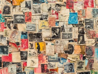 close up of vintage postage stamps collage