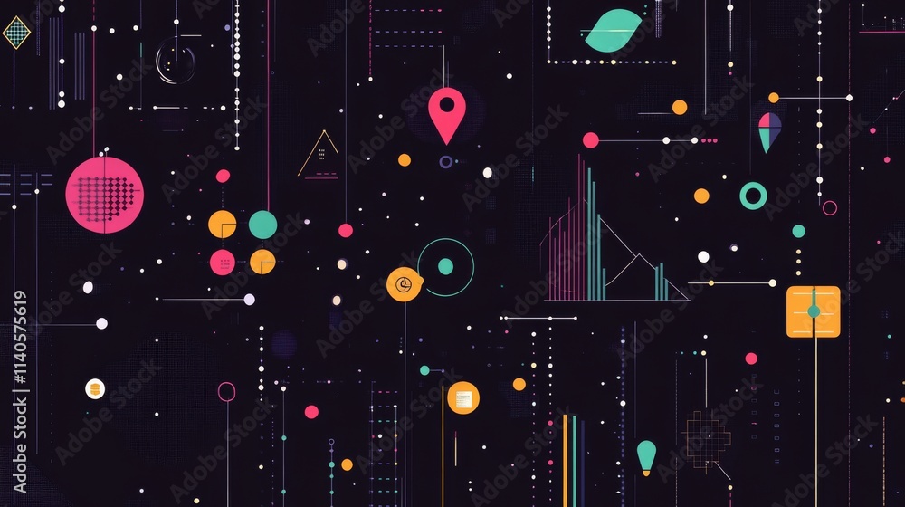 Poster data science tree with icons on dark background