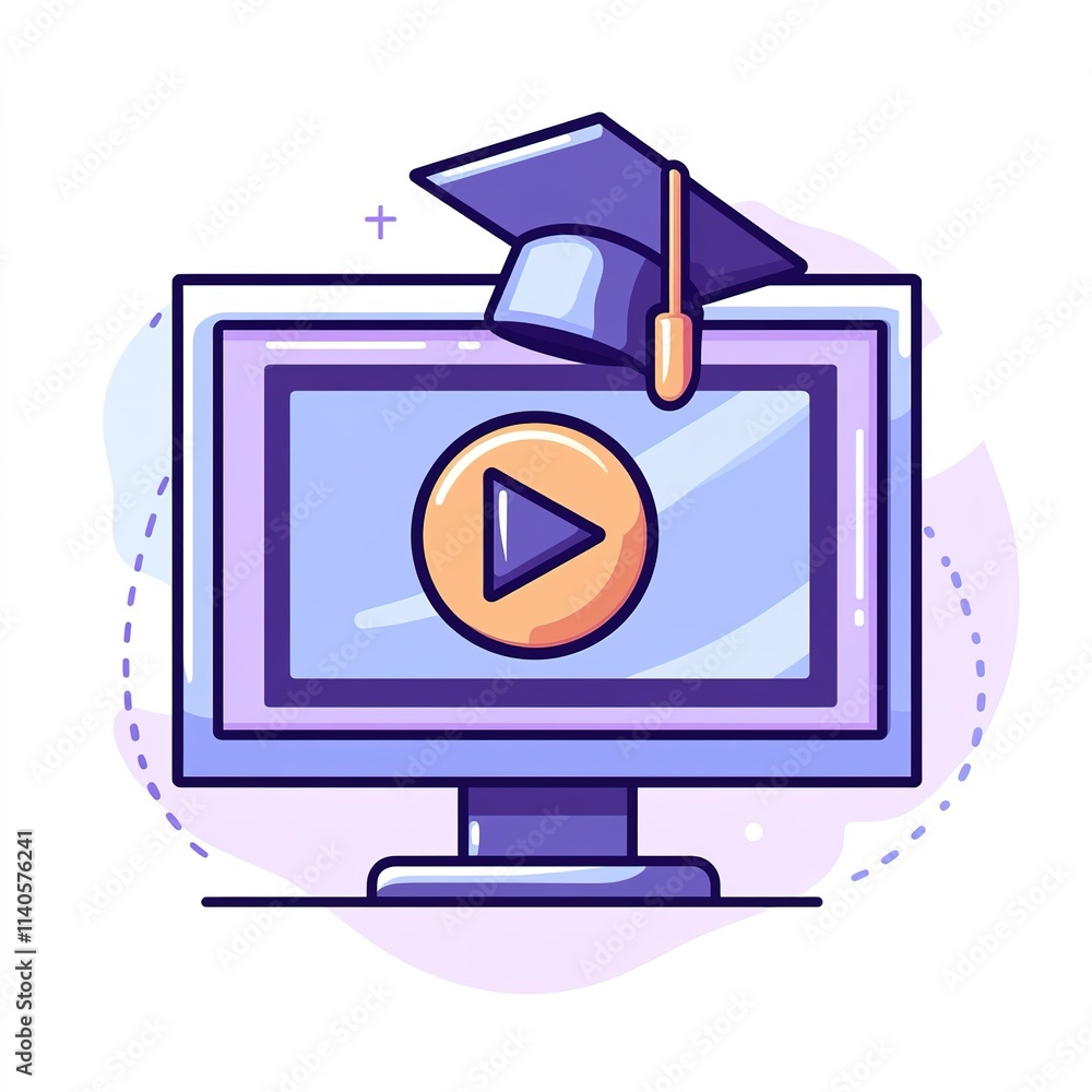 Poster computer monitor with a graduation cap on top of it