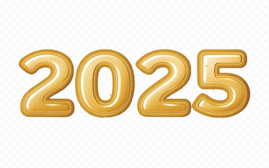 Abstract 3d 2025 number for happy new year, in the shape of gold, red and yellow balloons, isolated on white background.
