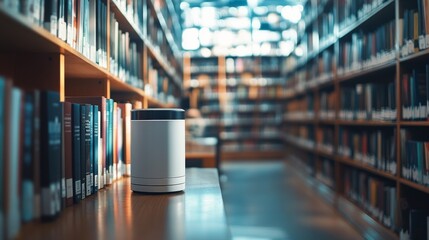 Fototapeta premium From the Offset Collection- Robot voice assistant in library