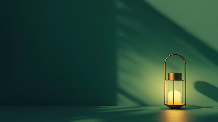 Glass Lantern with Warm Light on Teal Background