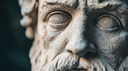 Close up of an old stone sculpture of a bearded man