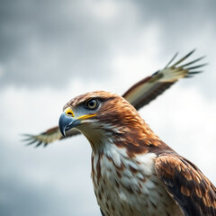 Naklejka premium Close-up of hawk Stock Photo, isolated on a white background. hawk Generative AI.