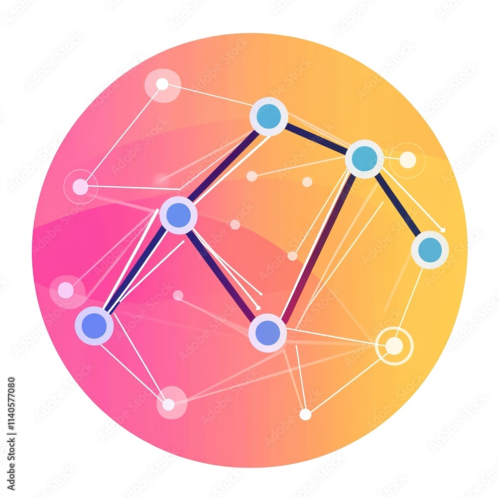 Poster colorful image of a network of dots and lines