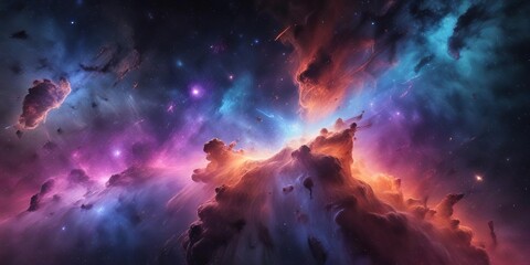 Fototapeta premium Cosmic background with vibrant colors of nebula and stars against the blackness of space, stardust, nebula