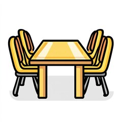 Fototapeta premium Cartoon drawing of a wooden dining table with four chairs around it
