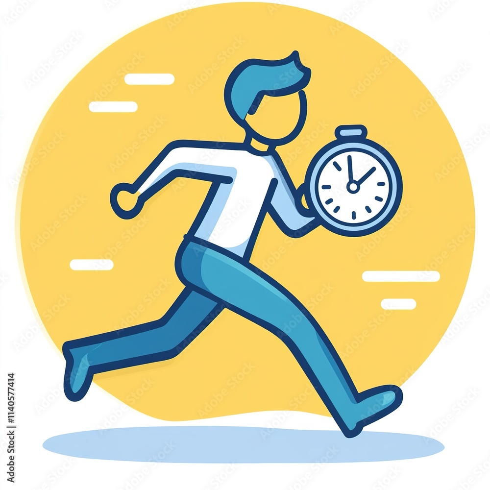 Poster man is running with a clock in his hand