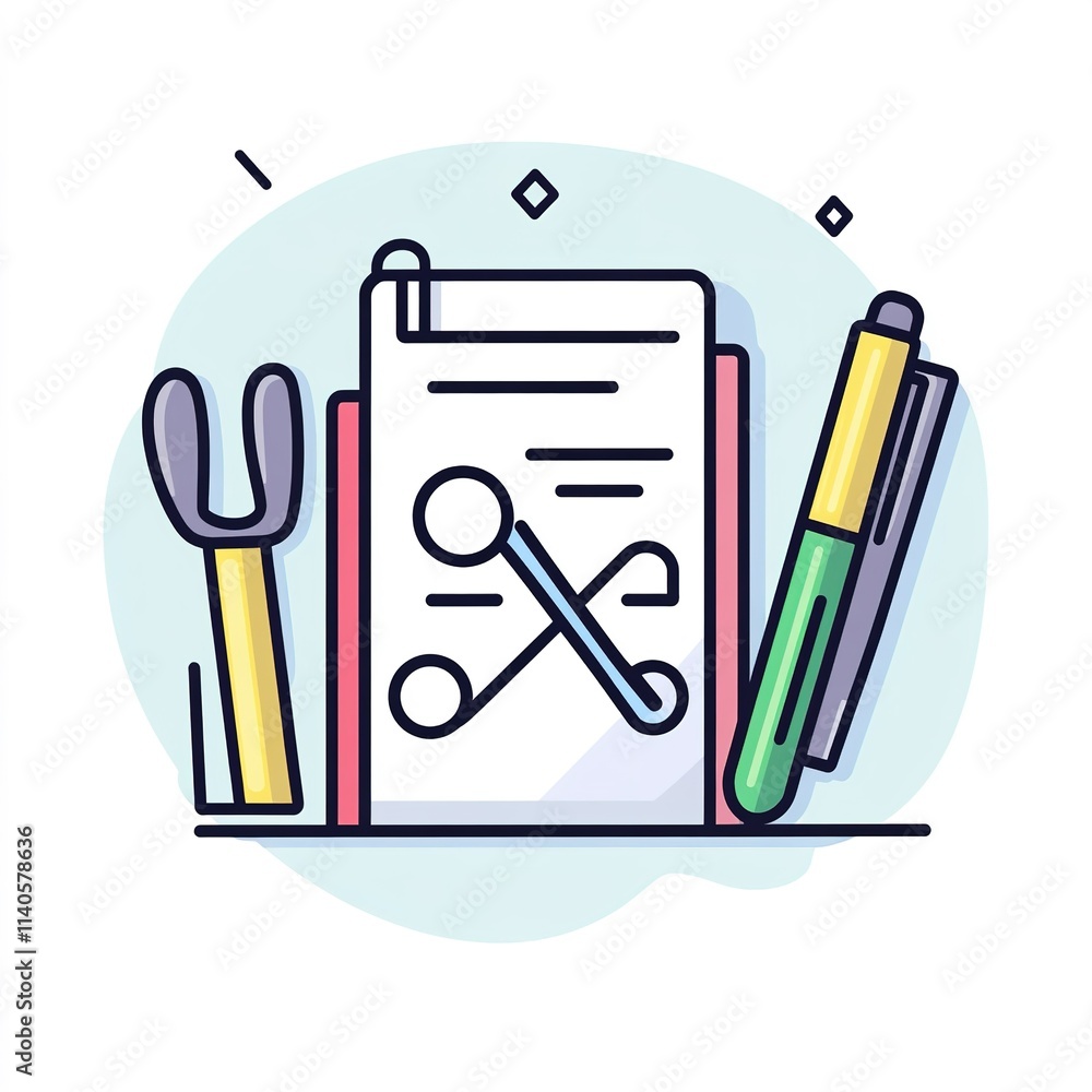 Poster piece of paper with a pair of scissors and a pen on it