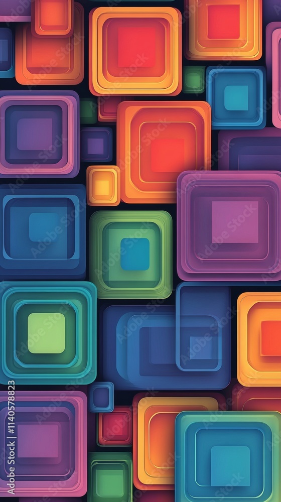 Poster colorful overlapping squares creating a vibrant abstract background