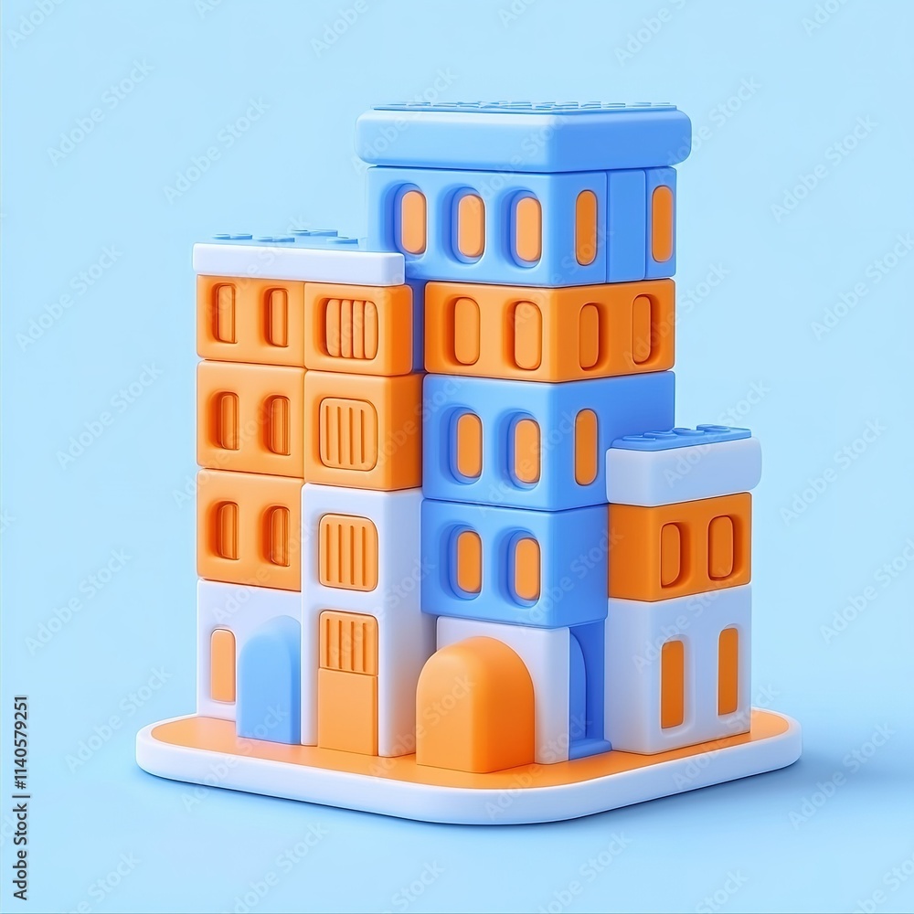 Poster building made of blocks in a city