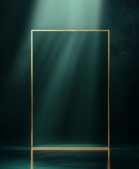 Gold Frame Mockup, Dark Green Background, Spotlight