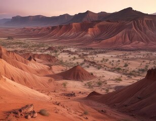 Naklejka premium Earthy tones of Chamarel seven coloured earths at dusk with soft pastel hues, natural, soft pastels